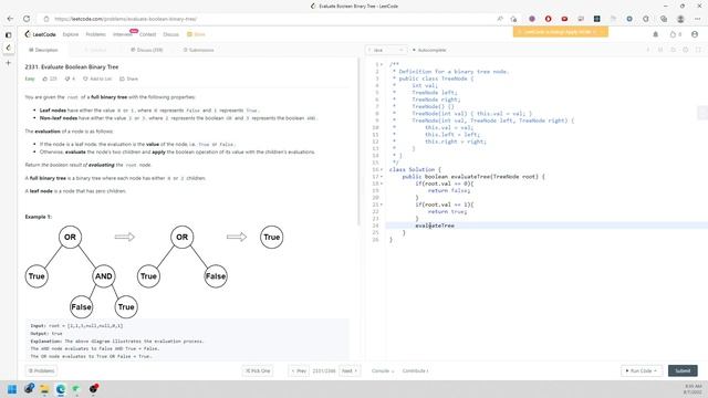 LeetCode 2331 | Evaluate Boolean Binary Tree | Recursion | Java смотреть онлайн