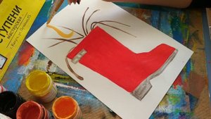 Рисуем "Сапожок" в горошек с осенними листьями гуашью/акрилом!  Мастер класс по рисованию