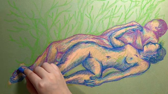 Practice59 - Figure drawing with Caran d'ache Neo oil pastels смотреть онлайн