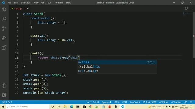 Stack push, peek and pop method смотреть онлайн