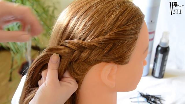 Hairstyle for long medium hair. Wedding prom updo. With fishtail ponytail смотреть онлайн