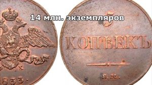 Две разновидности монеты достоинством 5 копеек 1833 года и их реальная стоимость.