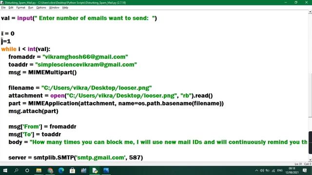 Python Script; send massive spam mails; making mail inbox out of storage, Spam Bot/Email Spammer.