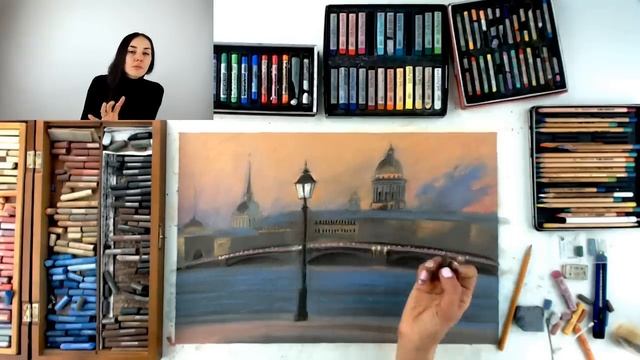 Мастер-класс по пастели «Зимний Петербург». Пишем зимний пейзаж Санкт-Петербурга пастелью. смотреть онлайн