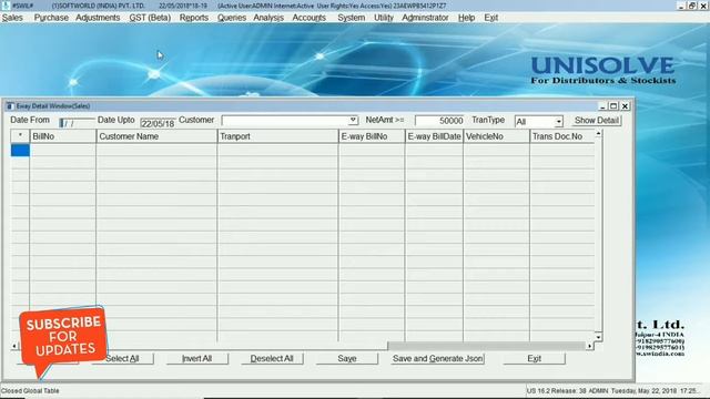 E-WAY BILL GENERATION IN UNISOLVE BY UPLOADING JSON FILE TO GSTN || HINDI || смотреть онлайн