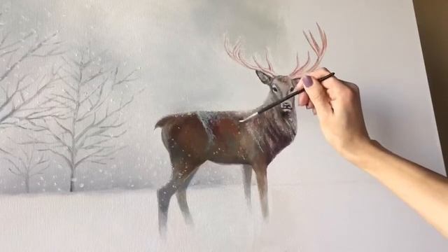 Snowy Winter Deer Oil Painting Landscape (Time Lapse) - By Artist, Andrea Kirk | The Art Chik смотреть онлайн