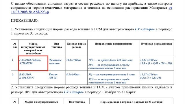 Как оформить приказ на утверждение норм расхода ГСМ смотреть онлайн