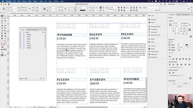 Create interactive menu buttons in a scrolling frame in Adobe InDesign