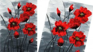 Картина для интерьера, красные цветы. Рисуем цветы легко. Интерьерная картина, цветы.