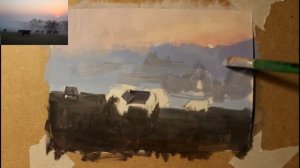 Живописный этюд гуашью на состояние. Пейзаж с туманом.