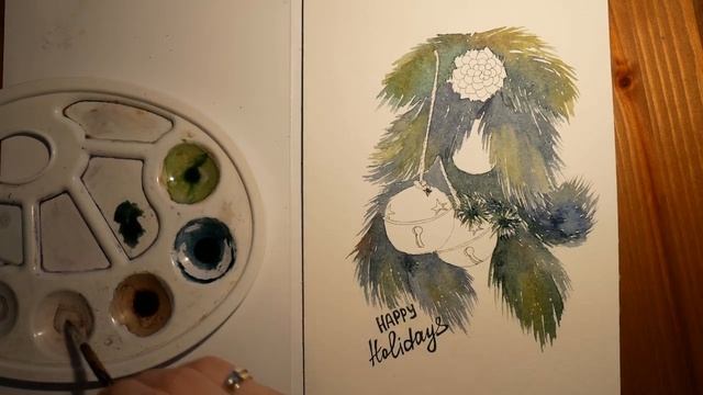 Рисую "Ветку на рождество" акварелью. Painting "Christmas Tree" in aquarelle (Der Weihnachtsbaum) смотреть онлайн