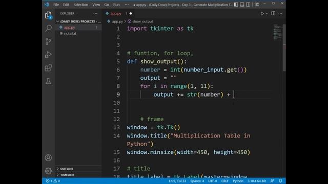 Project Day 3 Generate Multiplication Table in Python