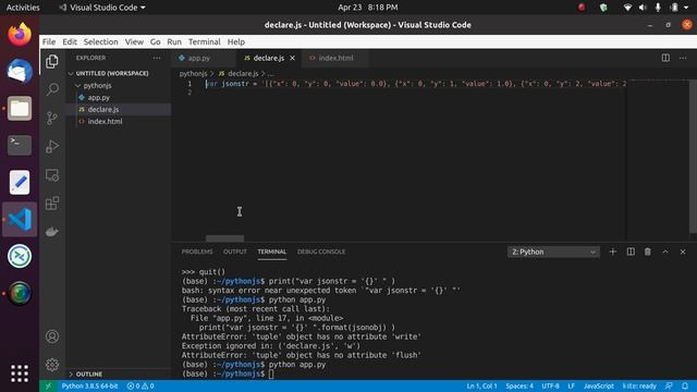 Send a Python dictionary to JavaScript / HTML with simple JSON