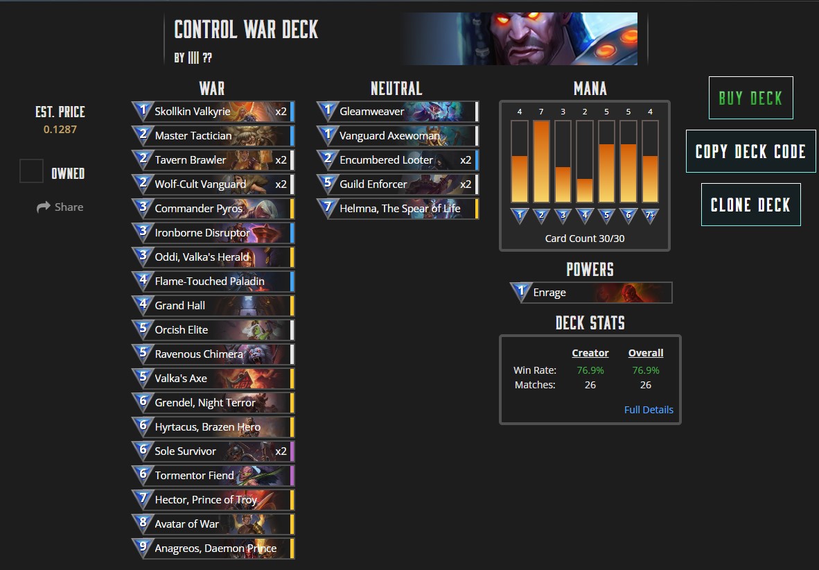 Control wars. Гайд пример. Gods Unchained starknet.