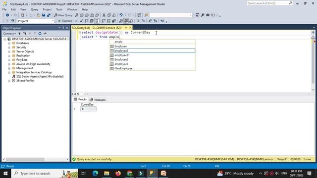 Returning Date and time parts functions In MS-SAL Server