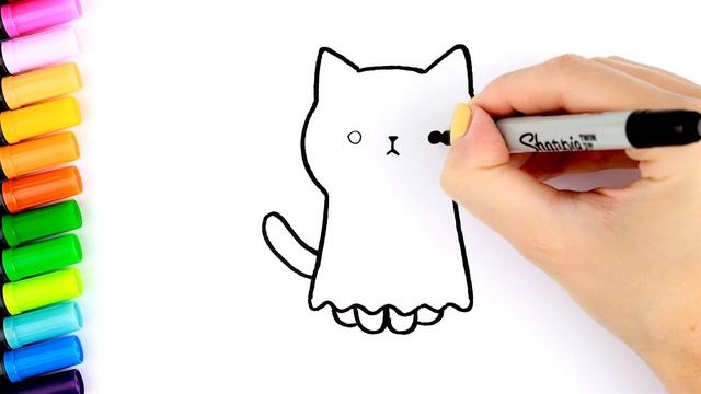 Как нарисовать Котика Привидение | Милые рисунки на Хэллоуин