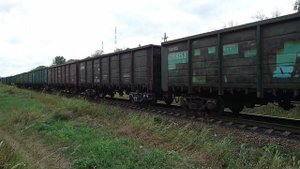 Тепловоз 3ТЭ10М - 1404  с грузовым поездом / Вагоны загруженные под завязку