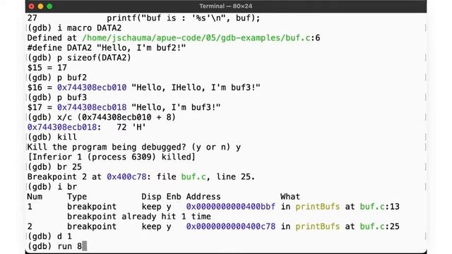 Advanced Programming in the UNIX Environment: Week 05, Segment 12 - Using gdb to understand pointer