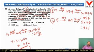 Live Discussion : RRB PO PRELIM TEST - 02 (ST) Aptitude Section - at Vanik Smart Class