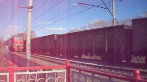 "Встреча " 2ЭС10-009 С полувагонами и сдвоенный ЭП2К-347 - 070Ч Москва-Чита следуют по о.п. 1439 км