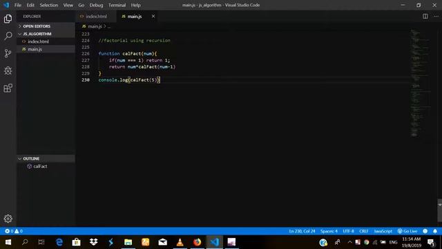 Factorial using recursion in javascript