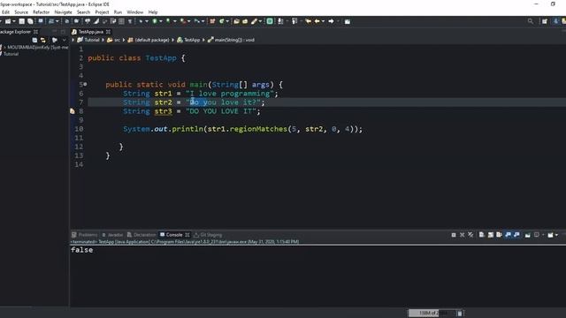 How to check whether subregions of two Strings are matching using the regionMatches() method