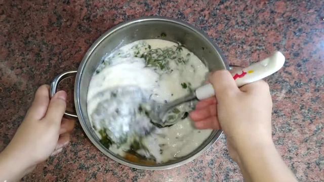 Sour-milk soup from katyk "Dovga" from purslane