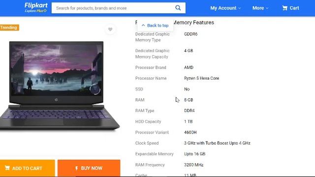 HP Pavilion Gaming Ryzen 5 Hexa Core 4600H - (8 GB/1 TB HDD/Windows 10 Home/4 GB Graphics/NVIDIA ) смотреть онлайн