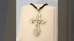 Мужской золотой нательный крест из желтого и белого золота