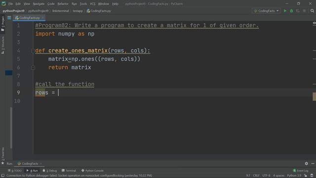 Create One's Matrix | Program 82 | Solutions For Python 100 Exercises | CodingFacts