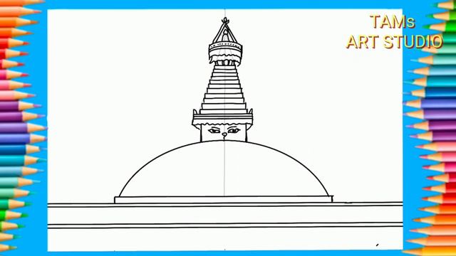 How to draw Bouddha stupa Temple step by step. смотреть онлайн