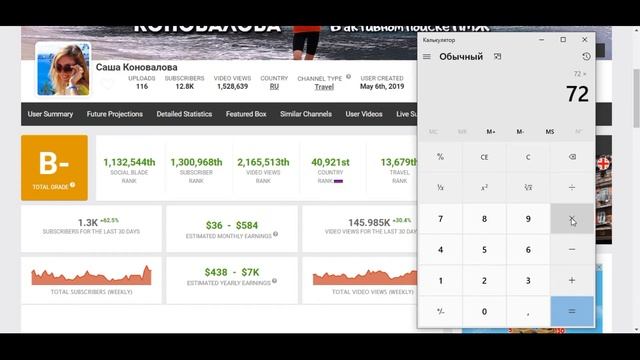 Сколько зарабатывает  на Youtube Саша Коновалова