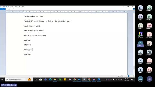 Java session 5   -  master naming conventions and comments in telugu