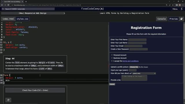(ARCHIVED) Learn HTML Forms by Building a Registration Form - Step 44