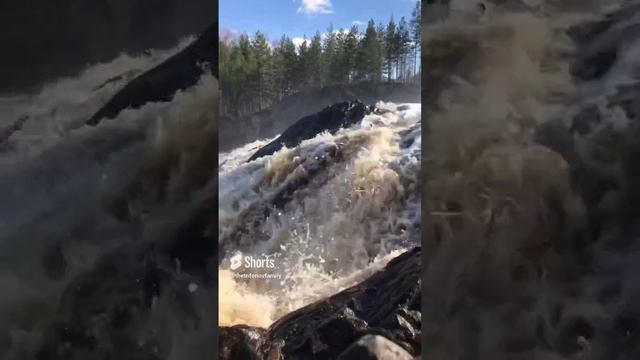 Красивый водопад в карелии.Сброс воды на древнейший вулкан. Вулкан в Карелии. Вулкан, водопад Гирвас