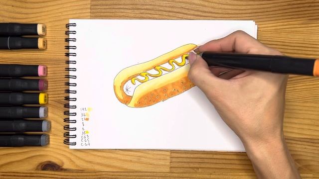 Как нарисовать хот-дог карандашом и скетч маркерами | Рисунок для детей, поэтапно и легко смотреть онлайн