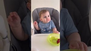 Малыш пробует малину ☺️ baby eat raspberries