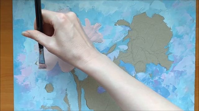 Пишем маслом пионы. We paint peonies with oil.