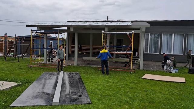 Навес из бруса, прозрачная кровля. смотреть онлайн