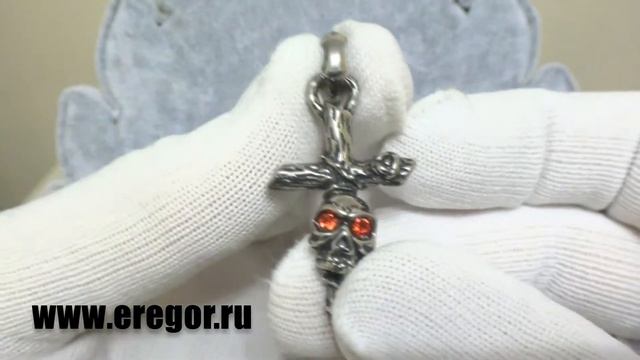 Кулон "Крест-череп и роза" P0002C