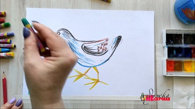 Как нарисовать утку на пруду. Акварель. Восковые карандаши. смотреть онлайн