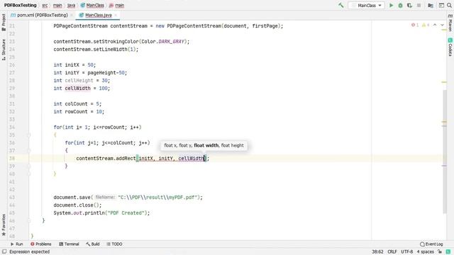 Apache PDFBox Simple Table, Pdfbox table example, PDFBox create table, смотреть онлайн