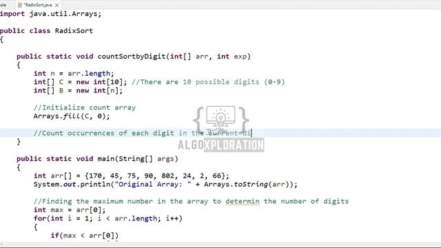 Radix Sort Code in Java | Sorting Algorithm Tutorial with Example Code | AlgoXploration