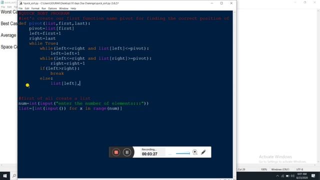 Quick Sort in Python | #10days_dsa_challenge |#Python_programming|#Day2