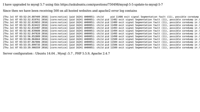 AH00051: child pid XXXXX exit signal Segmentation fault (11), possible coredump in /etc/apache2 смотреть онлайн