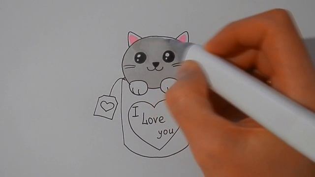 Как нарисовать КОТА В КРУЖКЕ на день Св.Валентина/1054/ How to draw a CAT in a CIRCLE смотреть онлайн