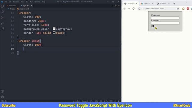 Password Toggle Using Eye-Icon In JavaScript | JavaScript Project For Students | #SmartCode