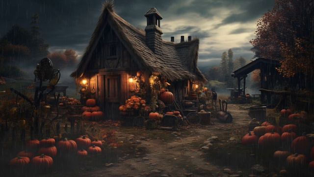 Cozy Halloween Ambience 🎃   🌧️ Rain Sounds at a Spooky Cottage   Autumn Ambience