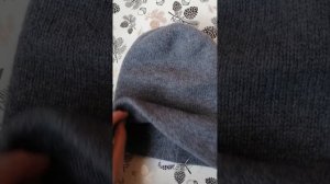 Шапка серая, двойная бини, кашемир меринос