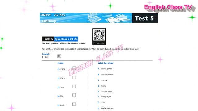 KET | Listening TEST 5 | Part 5 | SiMPLY A2 Key for Schools 2020 | Luyện Thi Cambridge